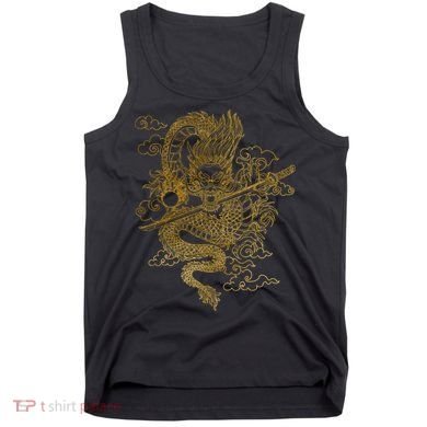 Gold Chinese Dragon With Black Background Tank Top