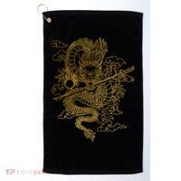 Gold Chinese Dragon With Black Background Golf Towel thumb 0