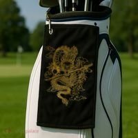 Gold Chinese Dragon With Black Background Golf Towel thumb 2
