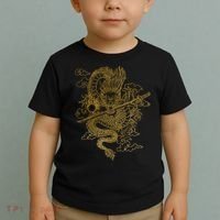 Gold Chinese Dragon With Black Background Toddler T-Shirt thumb 2