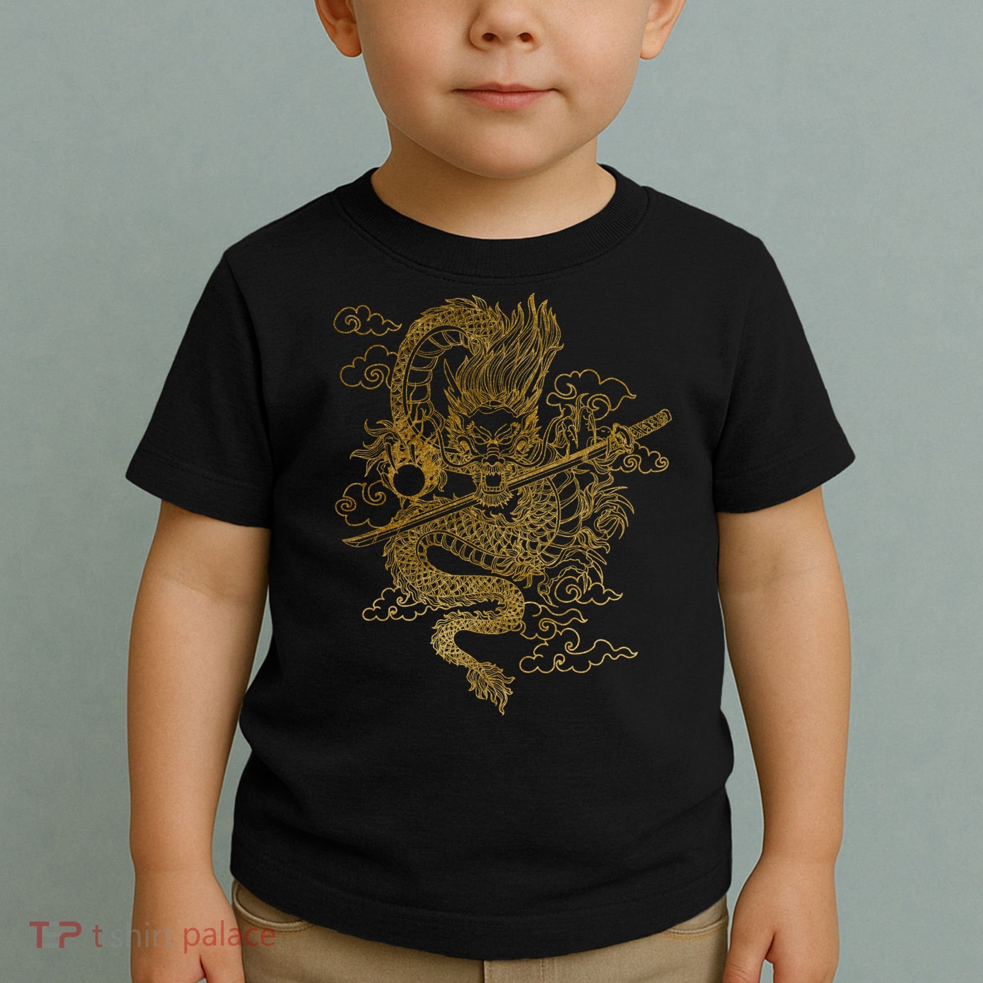 Gold Chinese Dragon With Black Background Toddler T-Shirt