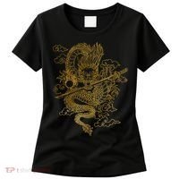 Gold Chinese Dragon With Black Background Women's T-Shirt thumb 0