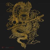 Gold Chinese Dragon With Black Background Kids T-Shirt thumb 4