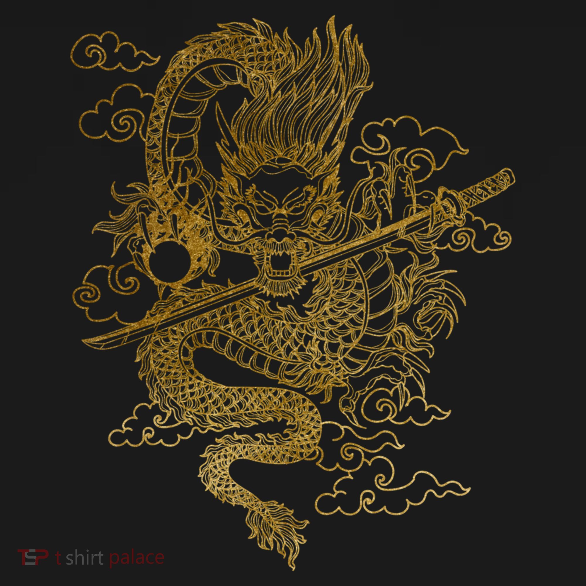 Gold Chinese Dragon With Black Background Kids T-Shirt