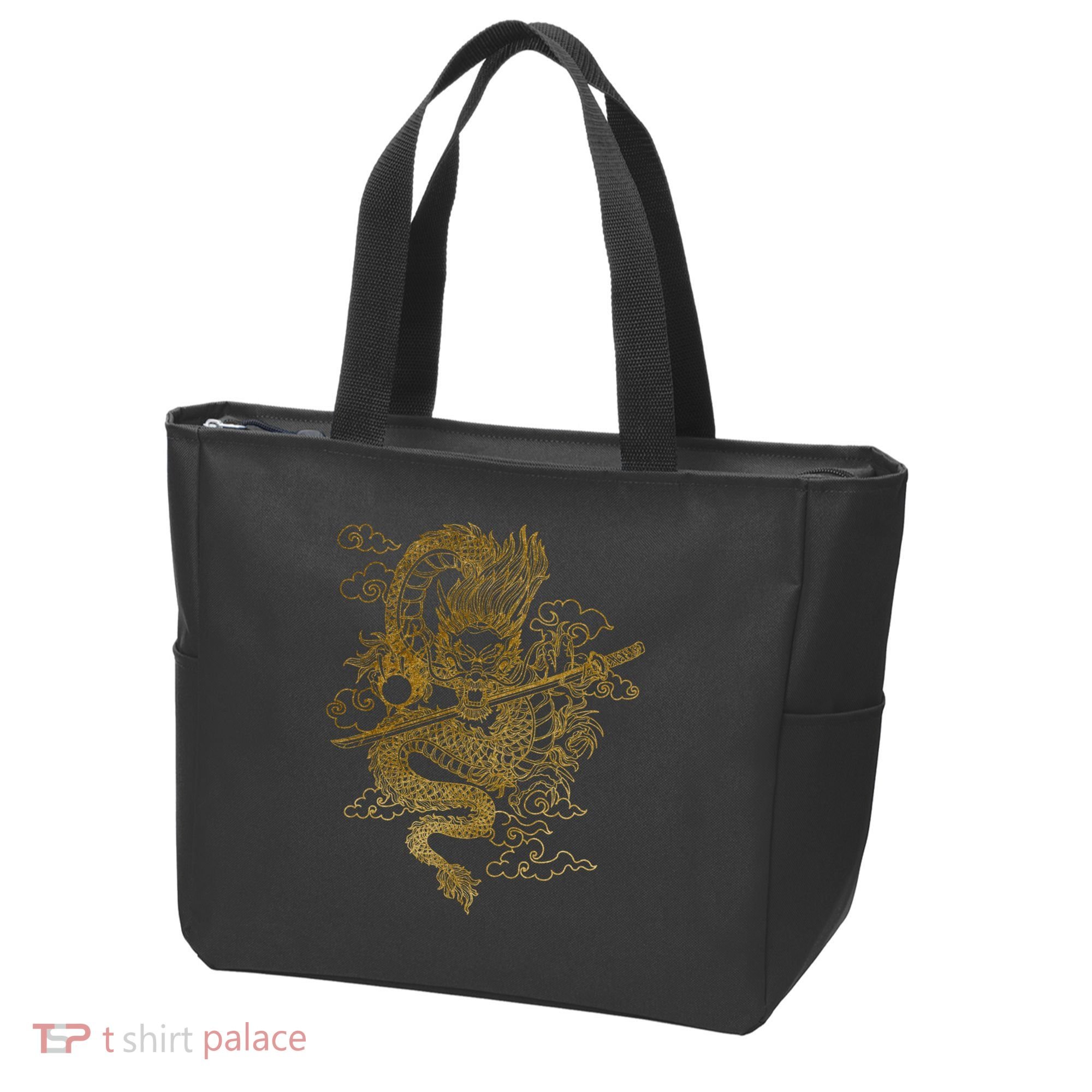 Gold Chinese Dragon With Black Background Tote Bag