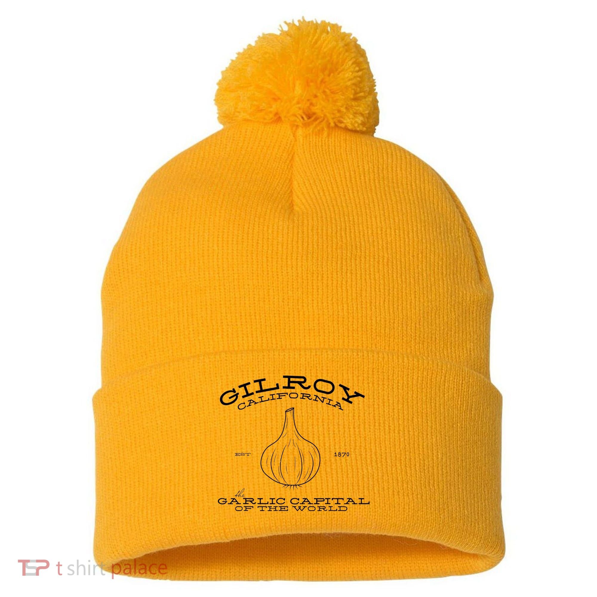 Gilroy California Est 1870 Garlic Lovers Pom Pom 12in Knit Beanie