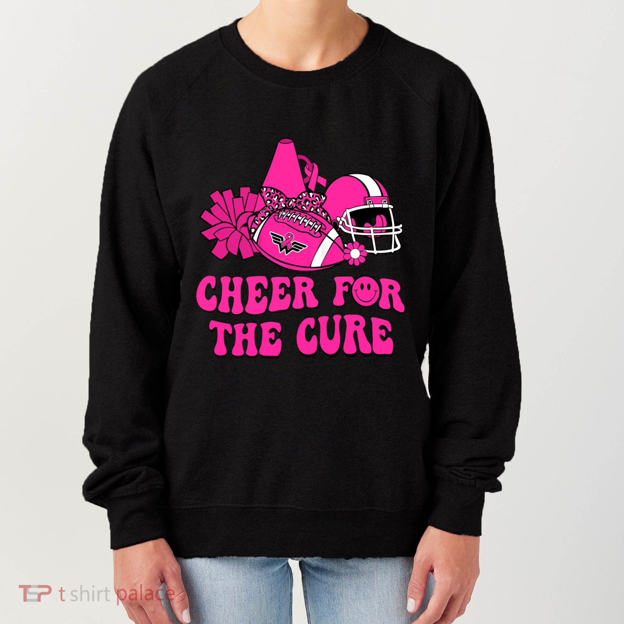 Groovy Cheer For The Cure Football Breast Cancer Support Gift Women's Sweatshirt