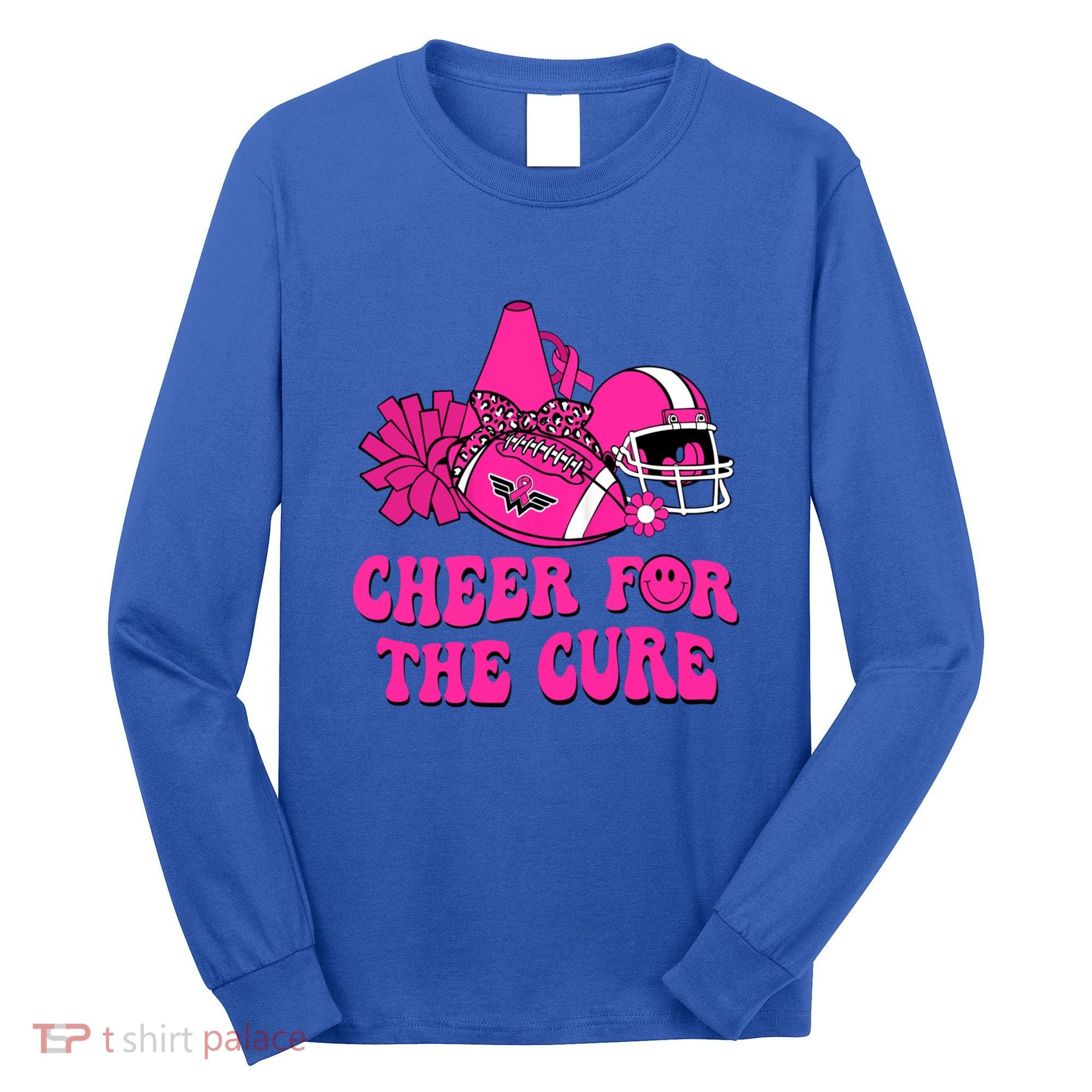 Groovy Cheer For The Cure Football Breast Cancer Support Gift Long Sleeve Shirt