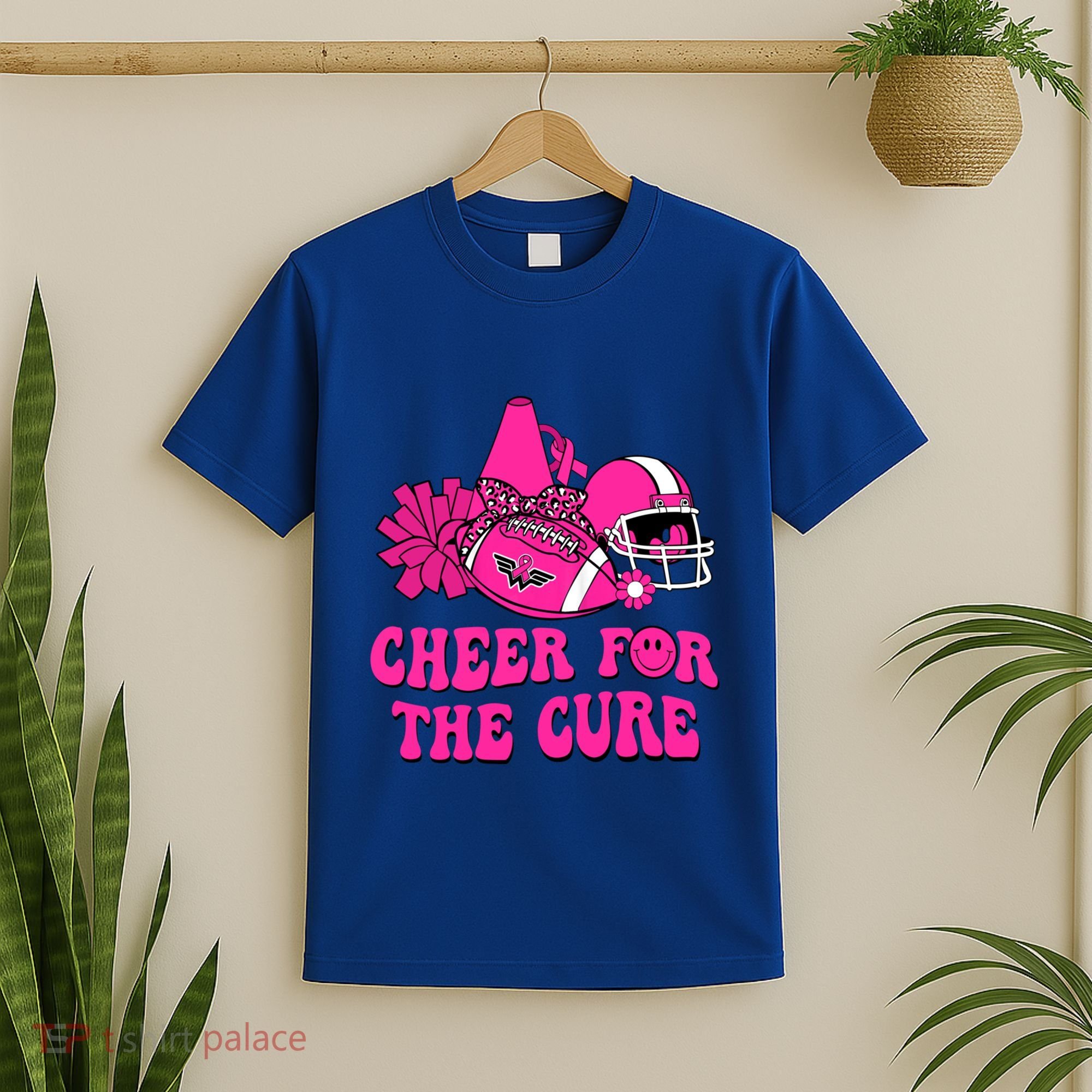 Groovy Cheer For The Cure Football Breast Cancer Support Gift T-Shirt