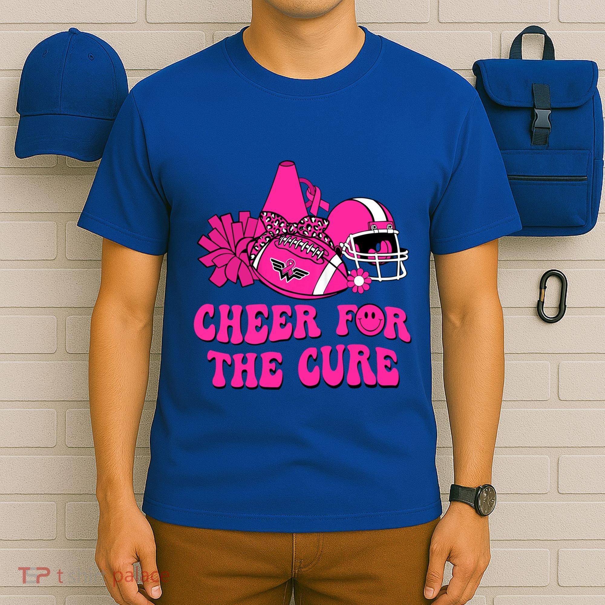 Groovy Cheer For The Cure Football Breast Cancer Support Gift T-Shirt