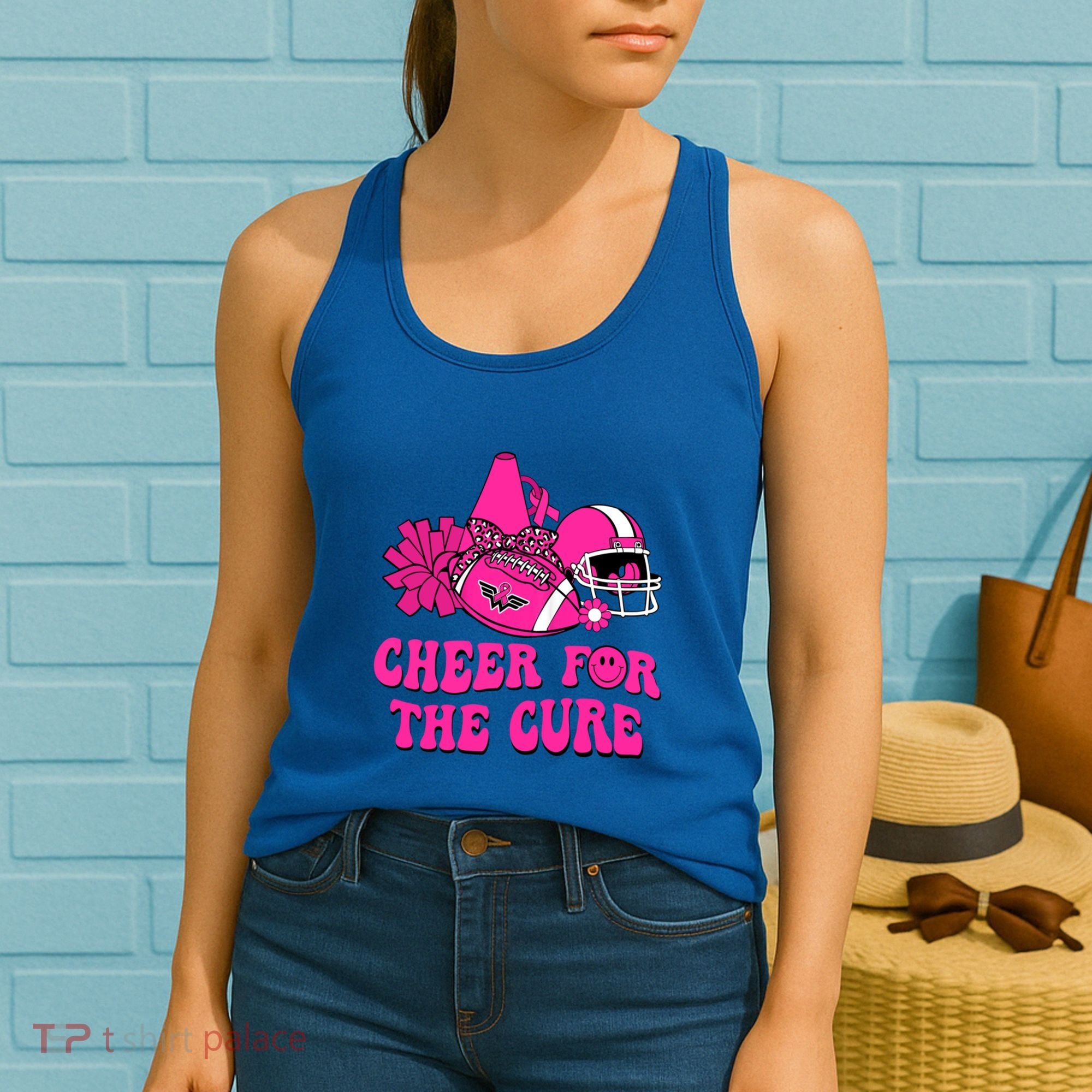 Groovy Cheer For The Cure Football Breast Cancer Support Gift Women's Tank Top