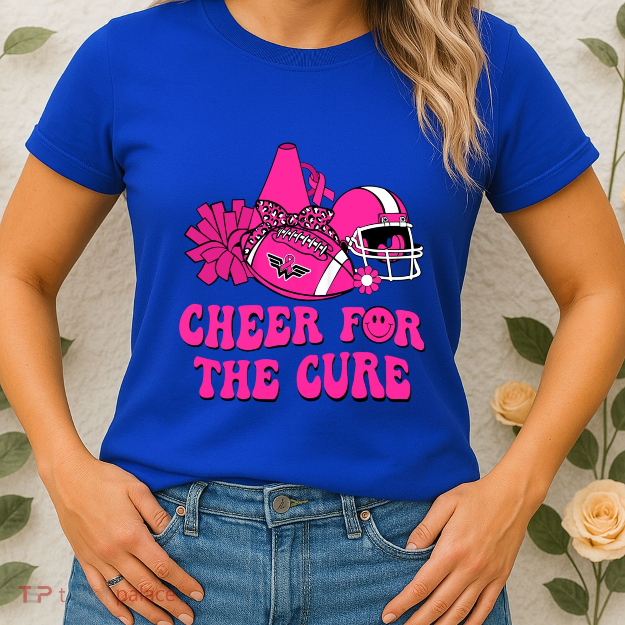 Groovy Cheer For The Cure Football Breast Cancer Support Gift Women's T-Shirt