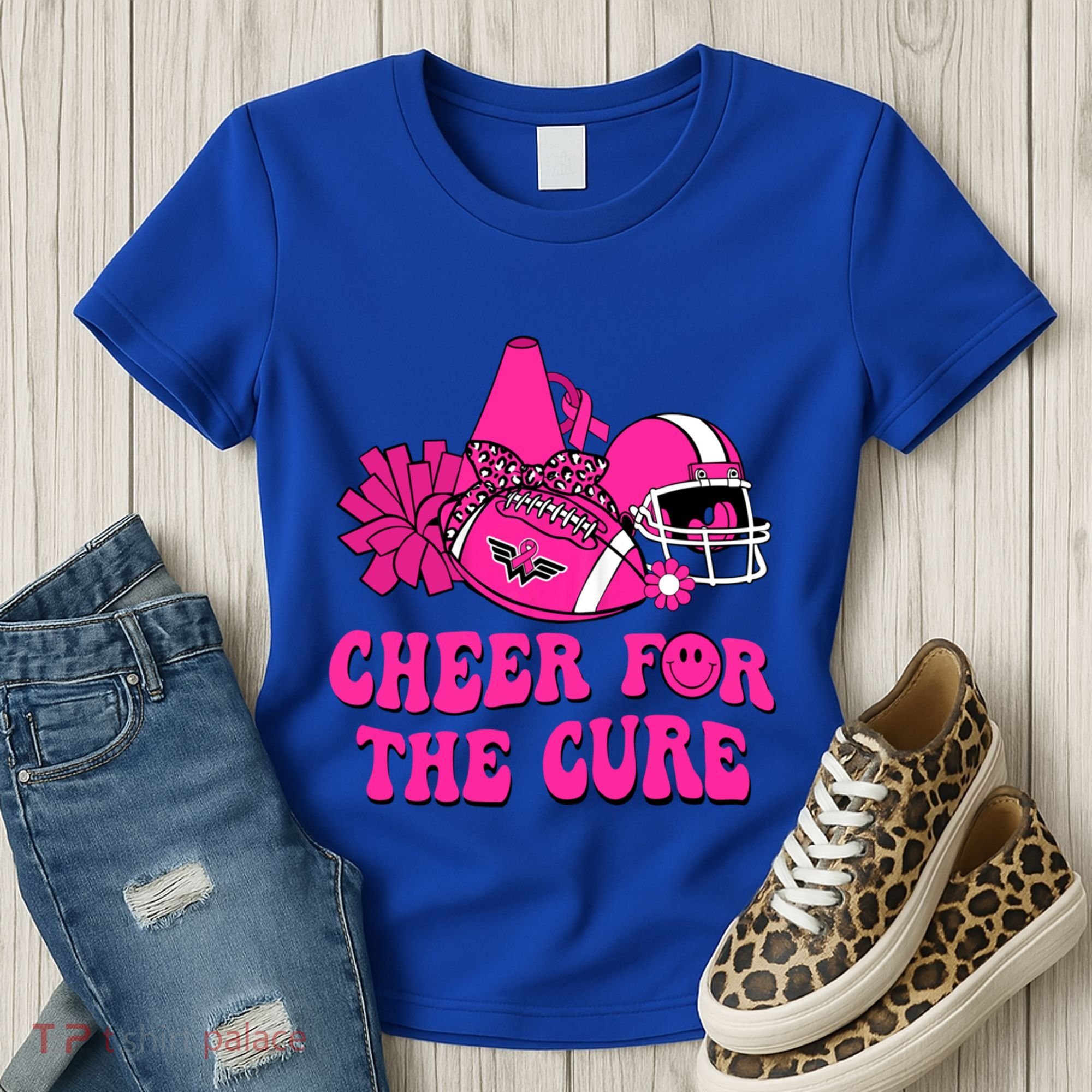 Groovy Cheer For The Cure Football Breast Cancer Support Gift Women's T-Shirt
