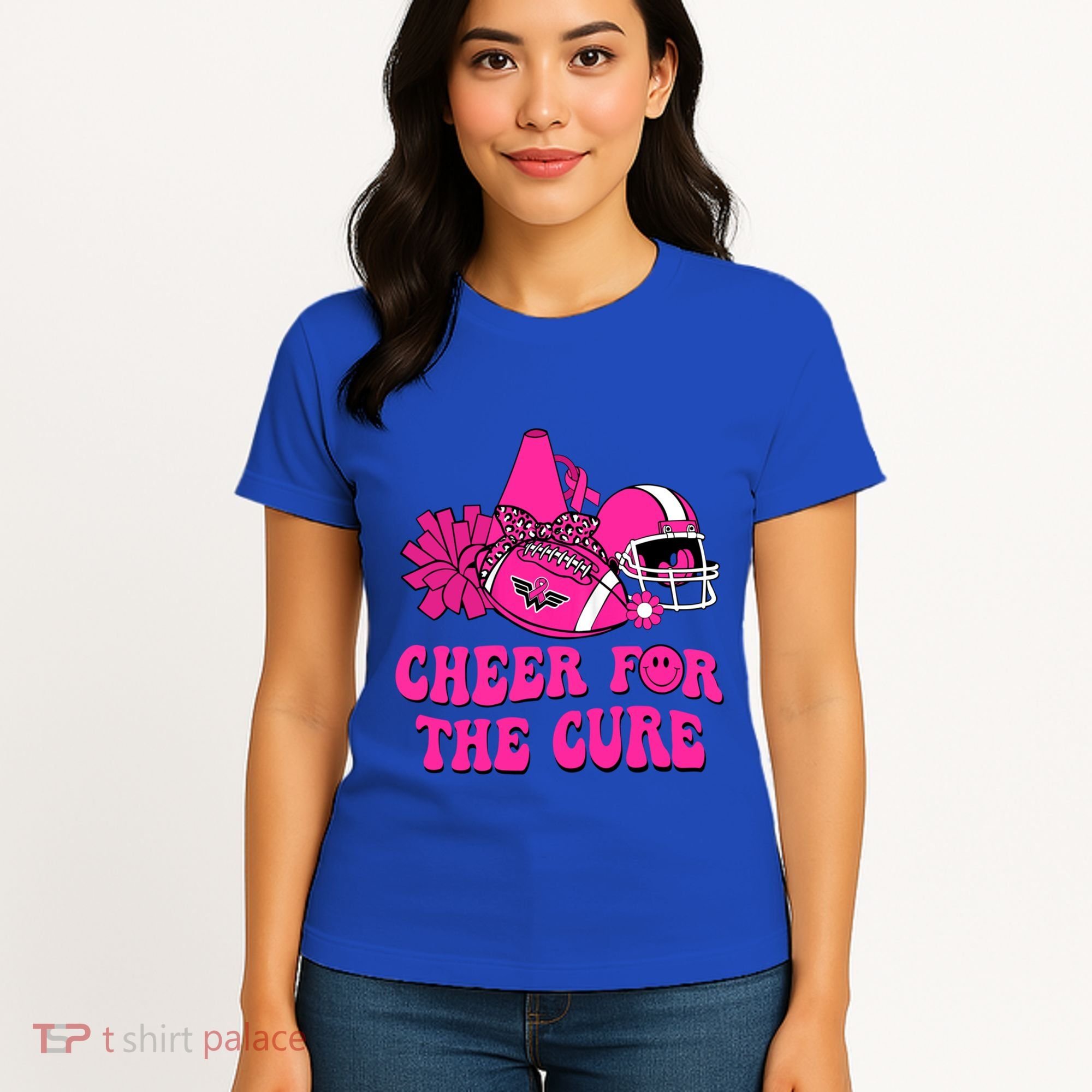 Groovy Cheer For The Cure Football Breast Cancer Support Gift Women's T-Shirt