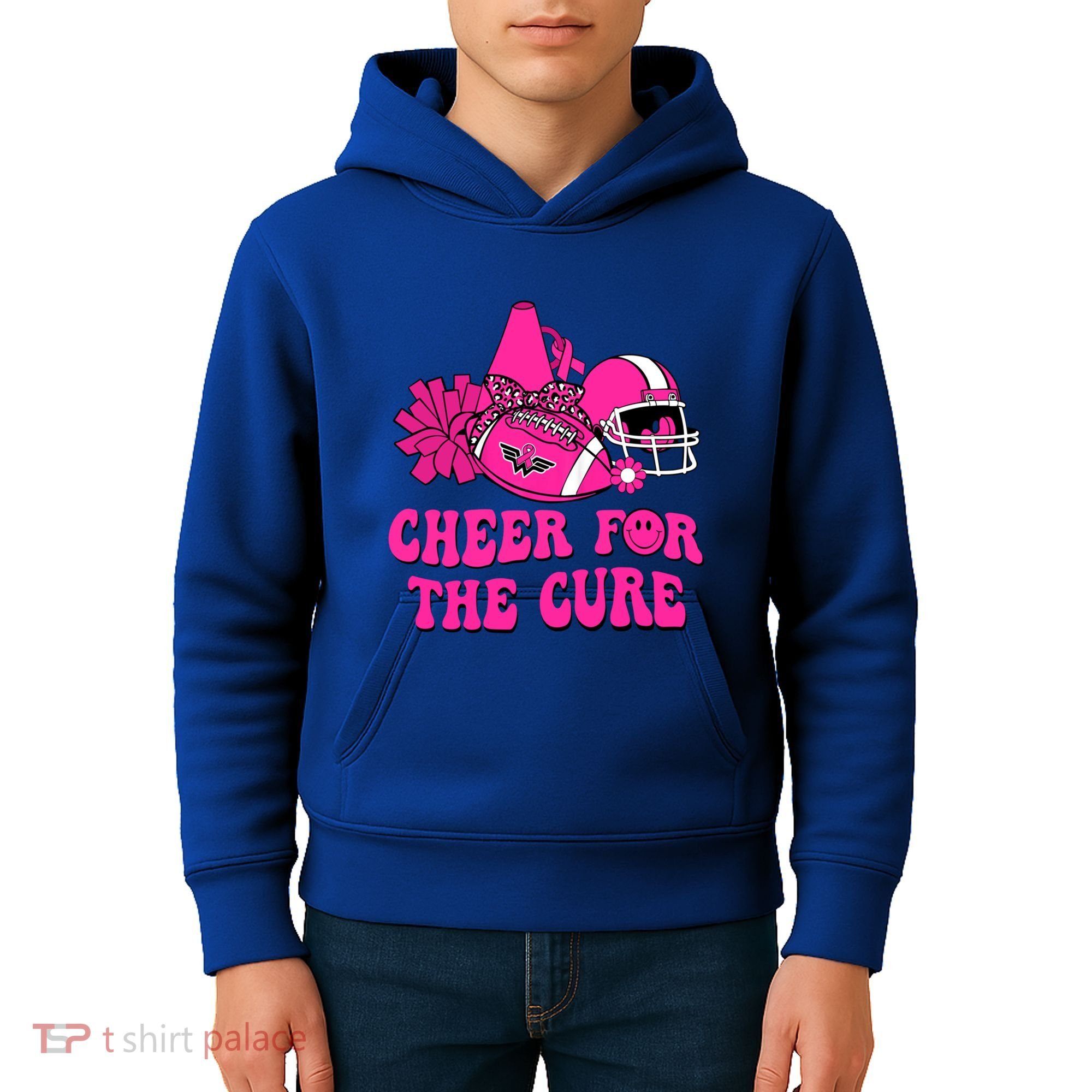 Groovy Cheer For The Cure Football Breast Cancer Support Gift Kids Hoodie