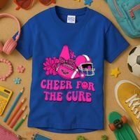 Groovy Cheer For The Cure Football Breast Cancer Support Gift Kids T-Shirt thumb 3
