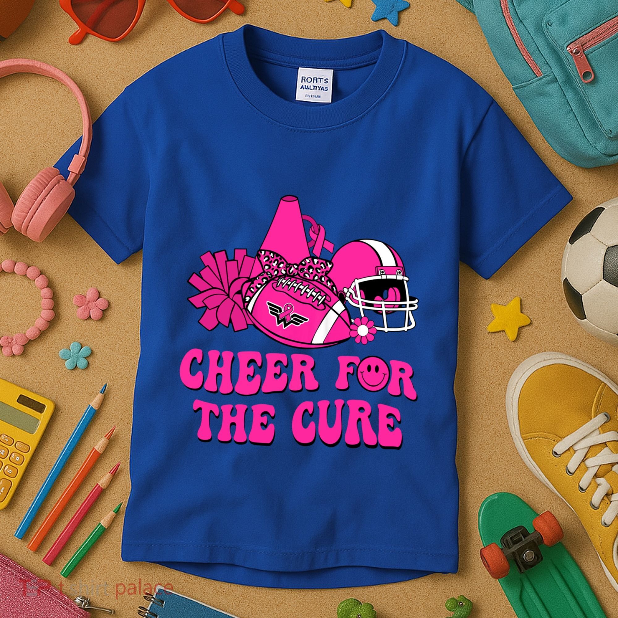 Groovy Cheer For The Cure Football Breast Cancer Support Gift Kids T-Shirt