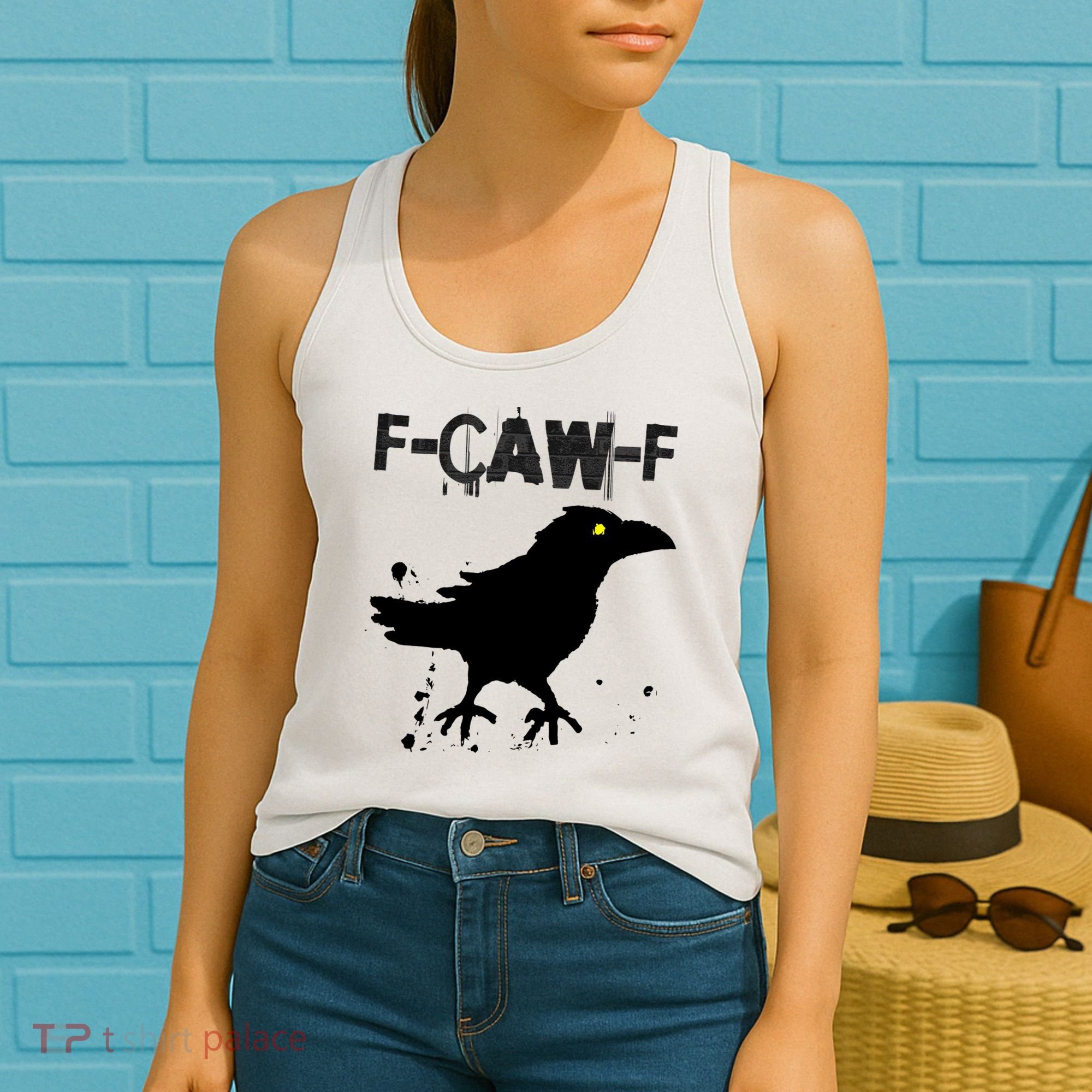  Grunge Coffee F-CAW-F Crow Adult Humor Graphic  Women's Tank Top