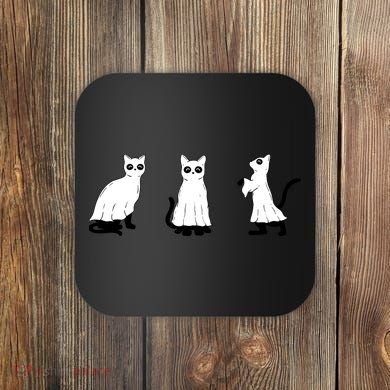 Ghost Cats Funny Halloween Coaster