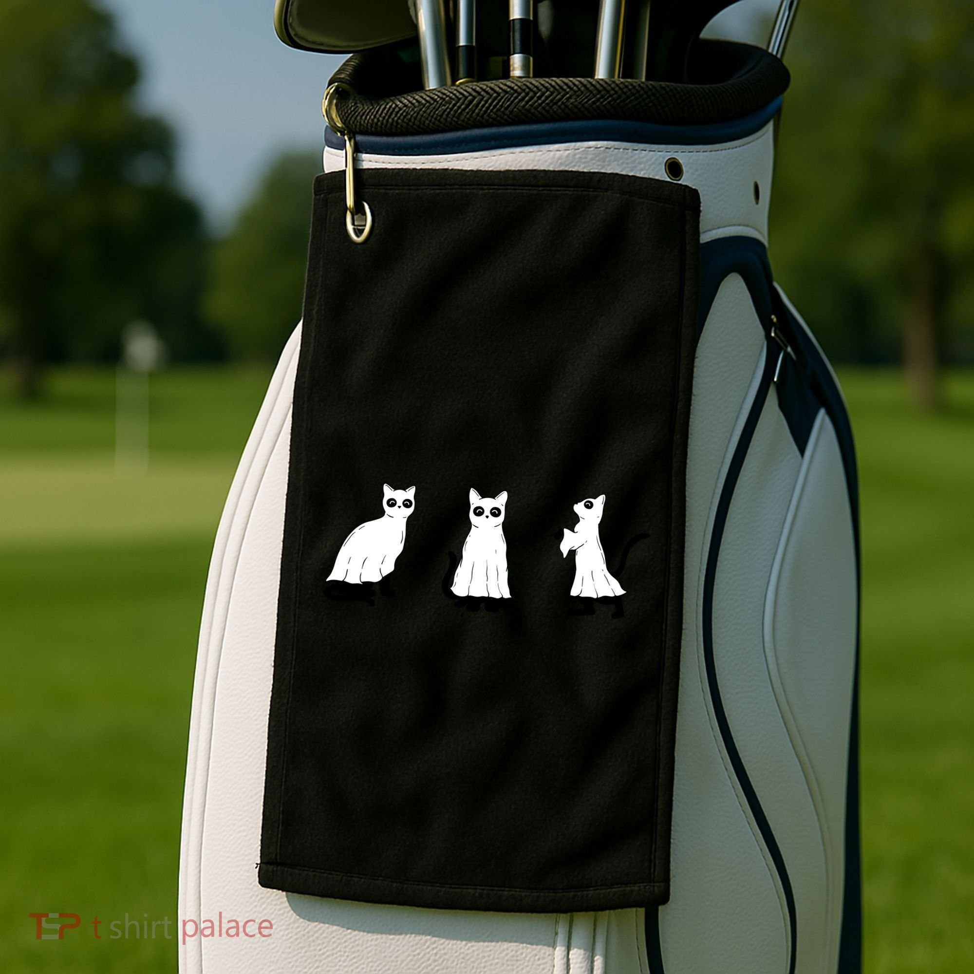 Ghost Cats Funny Halloween Golf Towel