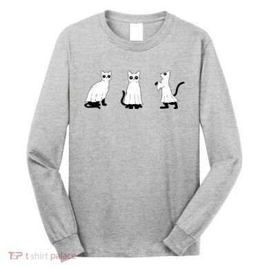 Ghost Cats Funny Halloween Long Sleeve Shirt