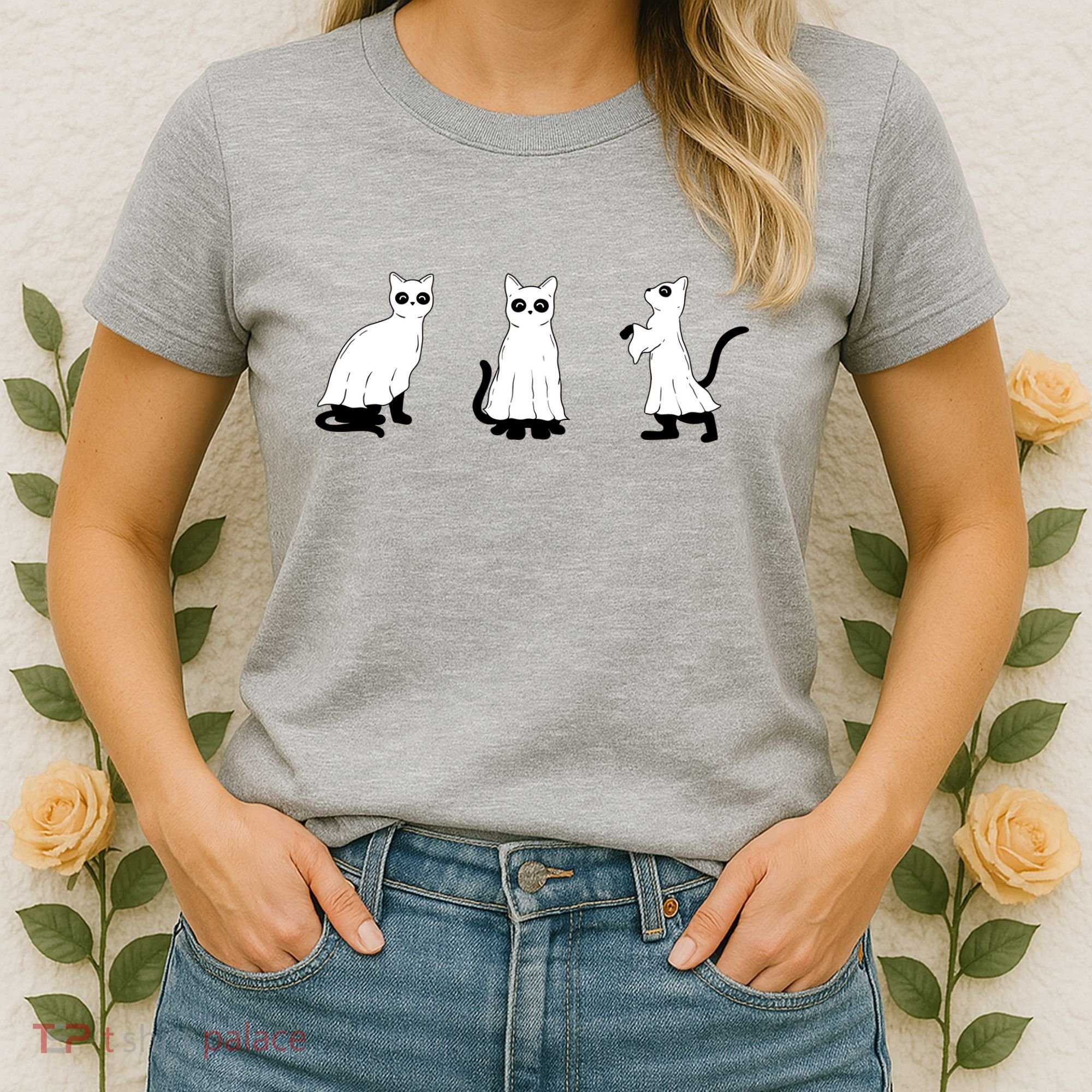 Ghost Cats Funny Halloween Women's T-Shirt