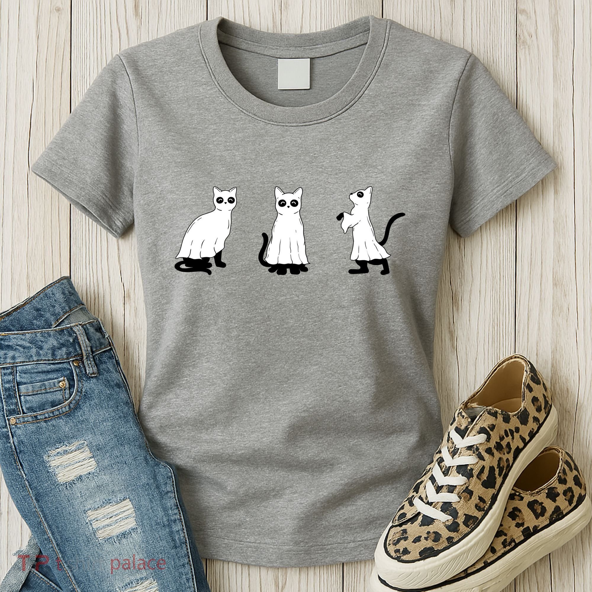 Ghost Cats Funny Halloween Women's T-Shirt