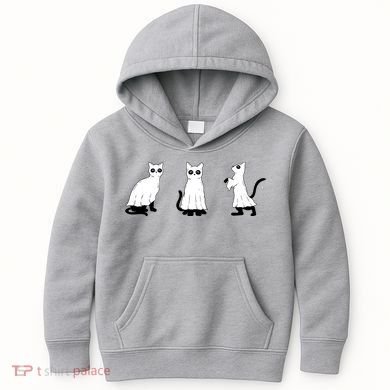 Ghost Cats Funny Halloween Kids Hoodie