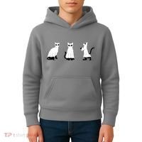 Ghost Cats Funny Halloween Kids Hoodie thumb 4