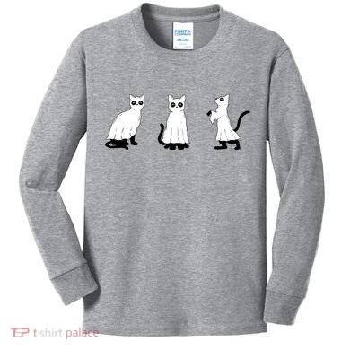 Ghost Cats Funny Halloween Kids Long Sleeve Shirt