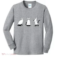 Ghost Cats Funny Halloween Kids Long Sleeve Shirt thumb 0
