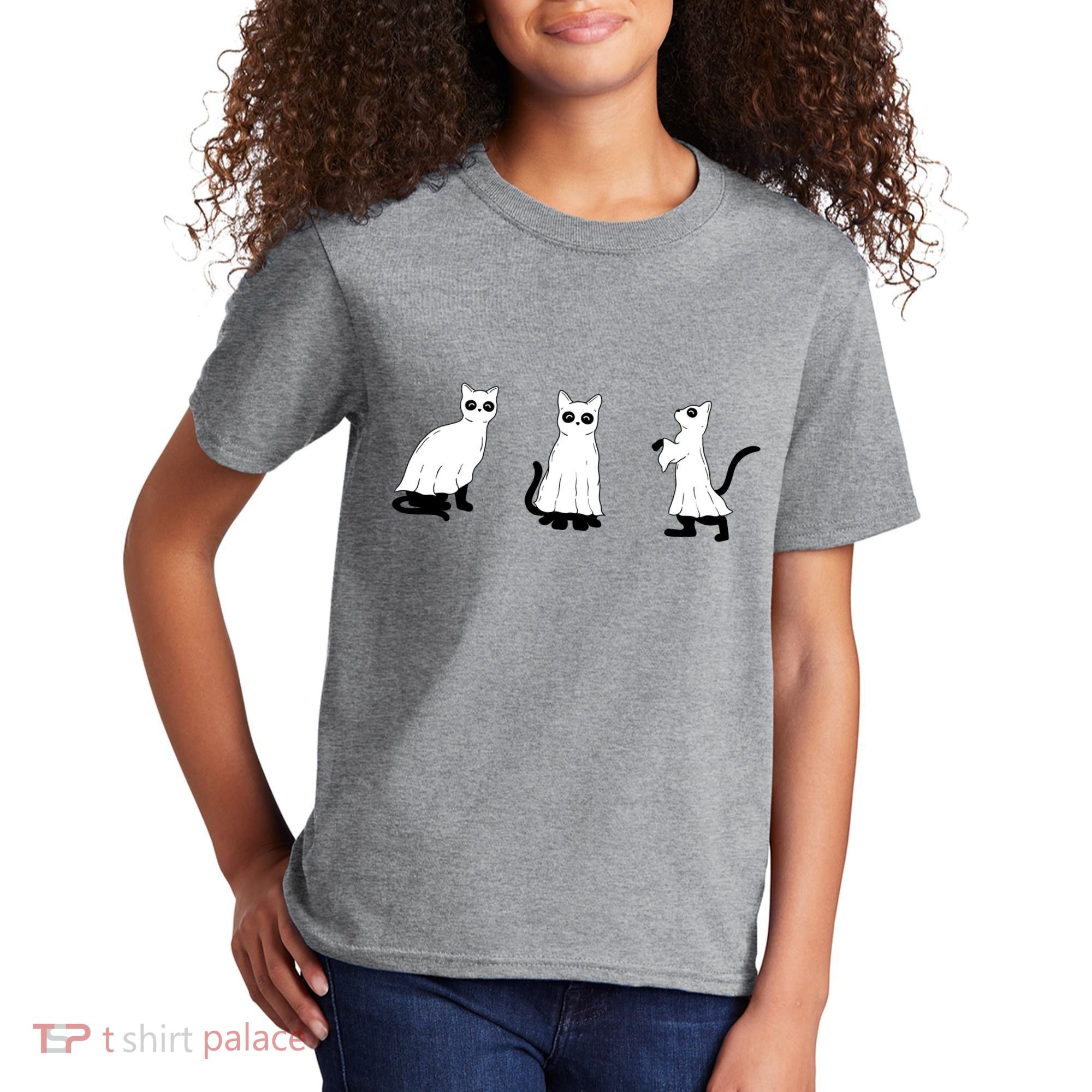 Ghost Cats Funny Halloween Kids T-Shirt