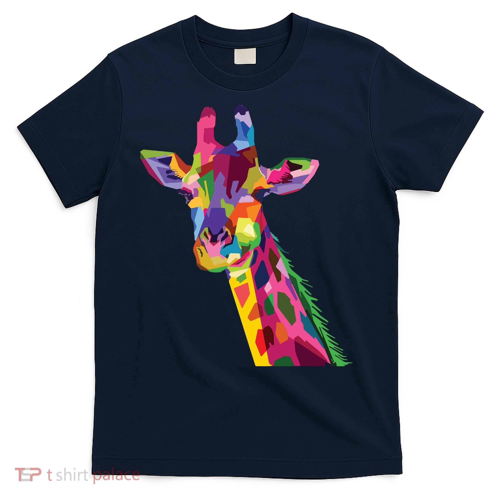 Giraffe Colorful Geometric Mammal Fauna Pop Art Style T-Shirt