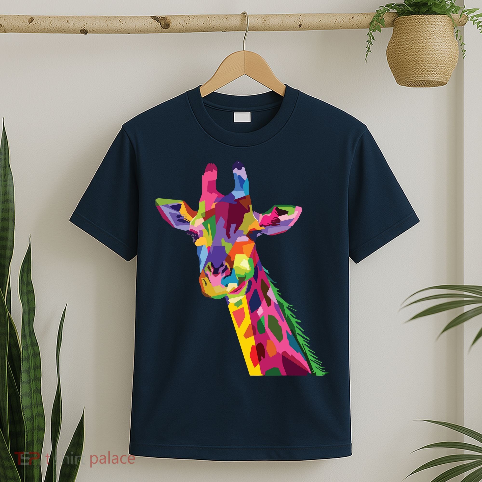 Giraffe Colorful Geometric Mammal Fauna Pop Art Style T-Shirt