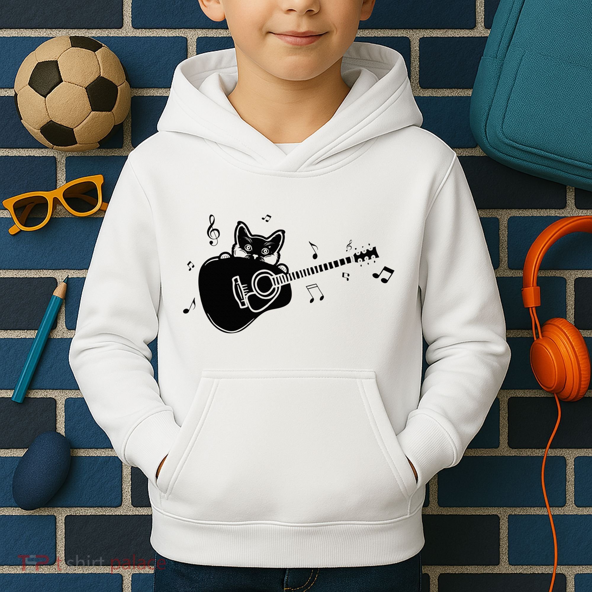 Guitarist Cat Guitar Music Lover Kids Hoodie