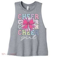 Groovy Cheer Girl Coquette Bow Cheerleading Women's Racerback Cropped Tank thumb 0
