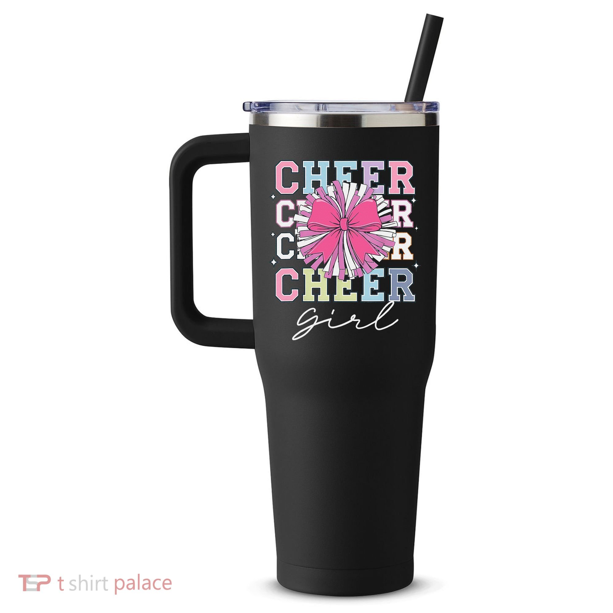 Groovy Cheer Girl Coquette Bow Cheerleading 40oz Vacuum Insulated Stainless Steel Travel Tumbler