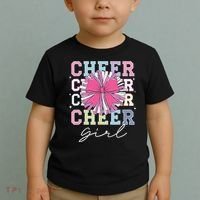 Groovy Cheer Girl Coquette Bow Cheerleading Toddler T-Shirt thumb 2