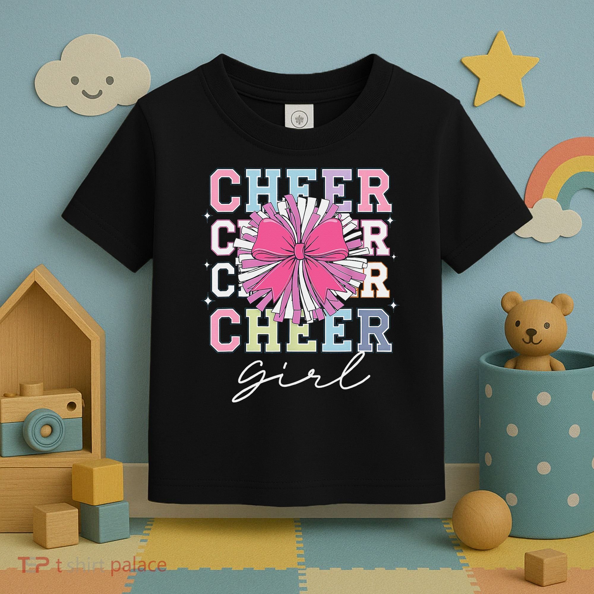 Groovy Cheer Girl Coquette Bow Cheerleading Toddler T-Shirt