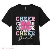 Groovy Cheer Girl Coquette Bow Cheerleading Women's Crop Top Tee thumb 0