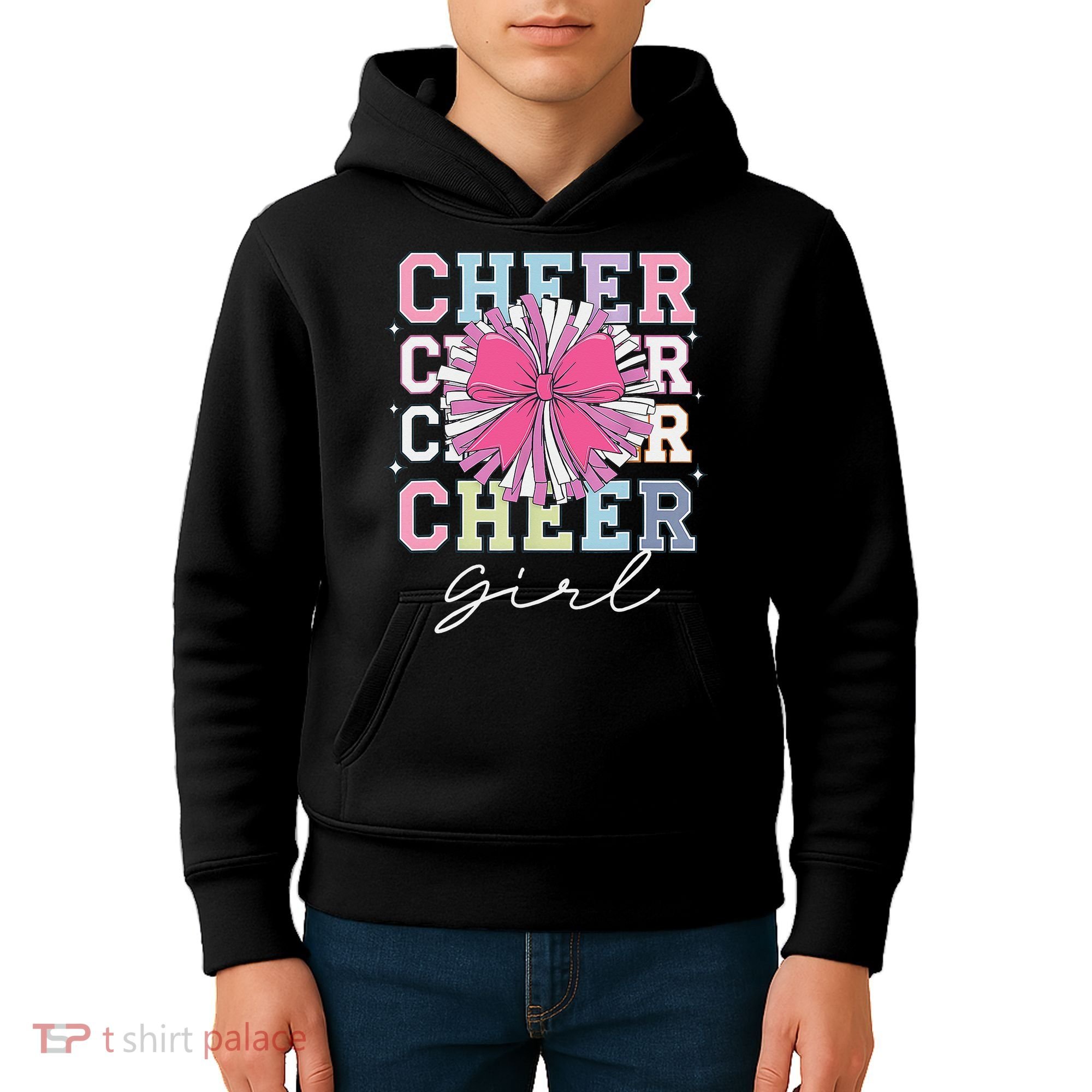 Groovy Cheer Girl Coquette Bow Cheerleading Kids Hoodie