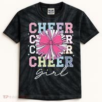 Groovy Cheer Girl Coquette Bow Cheerleading Kids Tie-Dye T-Shirt thumb 0