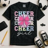 Groovy Cheer Girl Coquette Bow Cheerleading Kids Tie-Dye T-Shirt thumb 2