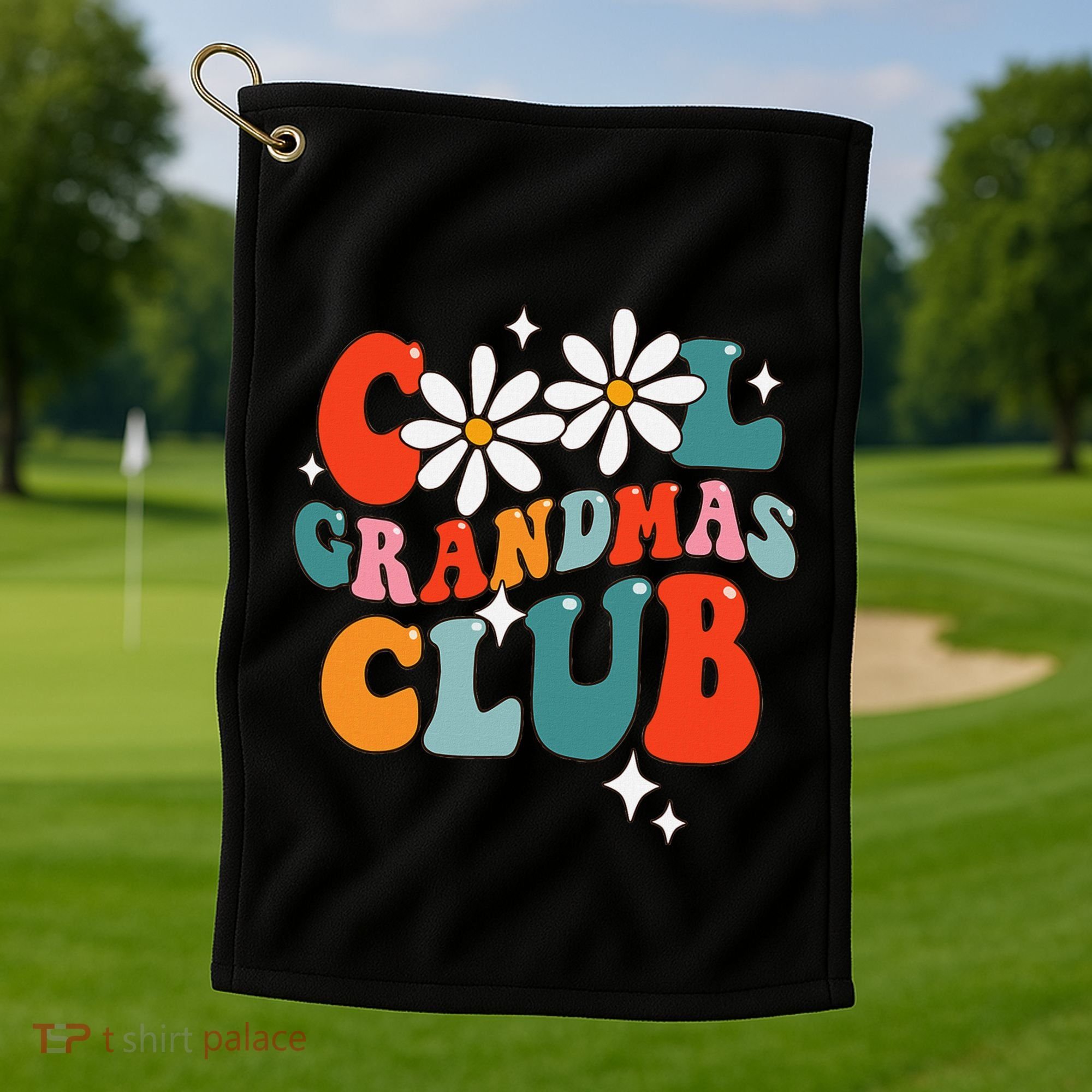 Groovy Cool Grandmas Club Funny Smile Golf Towel