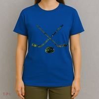 Green Camo Hockey Green Camouflage Hockey Sticks Gift T-Shirt thumb 4