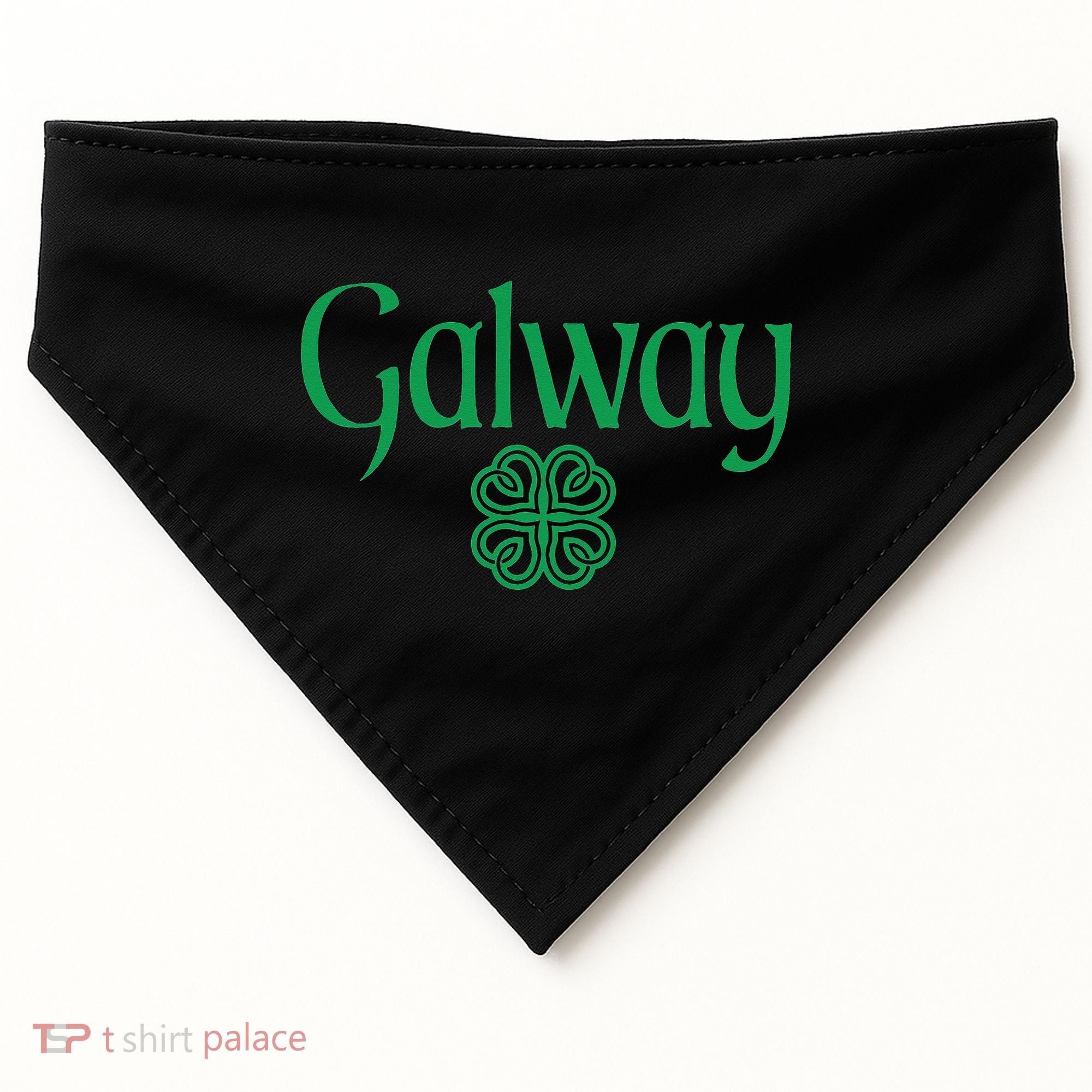 Galway Clover Hearts Irish Text Green USA-Made Doggie Bandana
