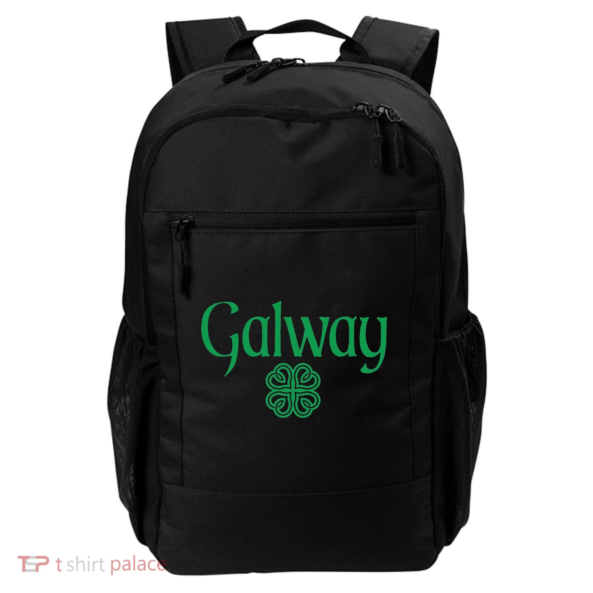 Galway Clover Hearts Irish Text Green Backpack