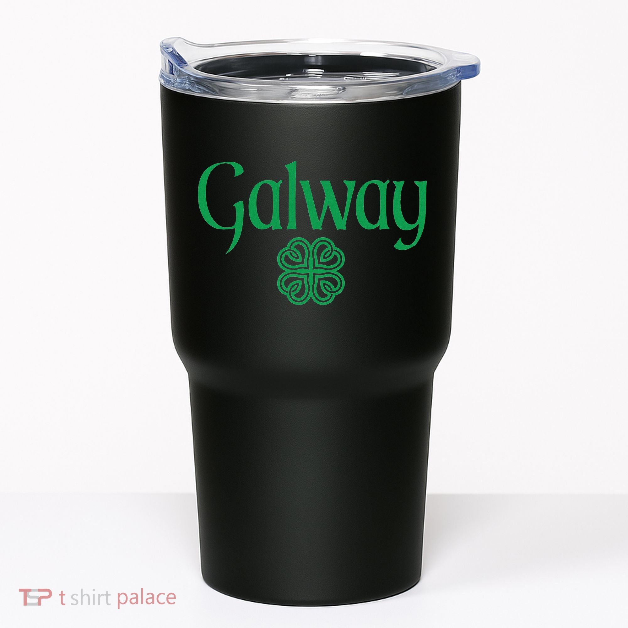 Galway Clover Hearts Irish Text Green Tumbler