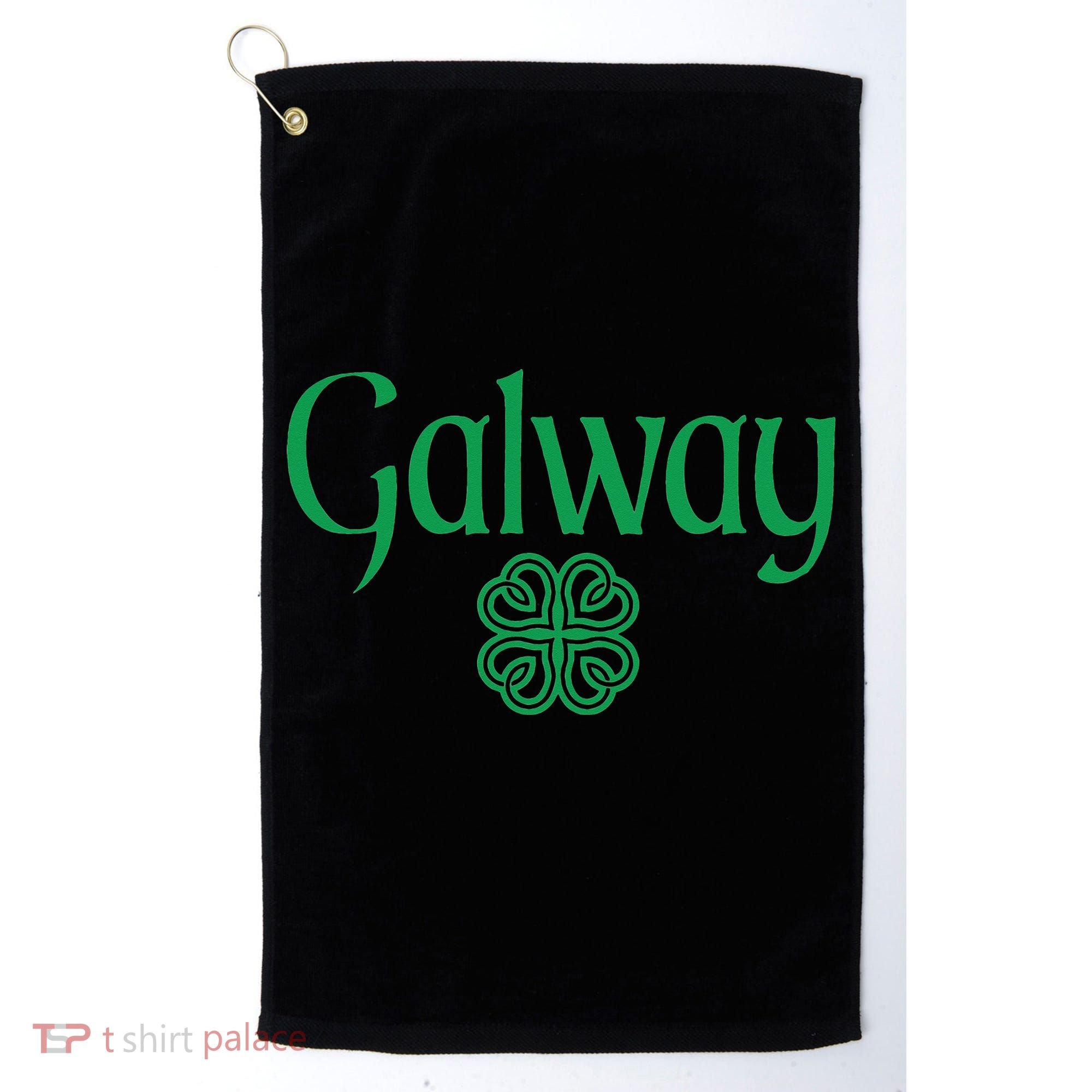 Galway Clover Hearts Irish Text Green Golf Towel