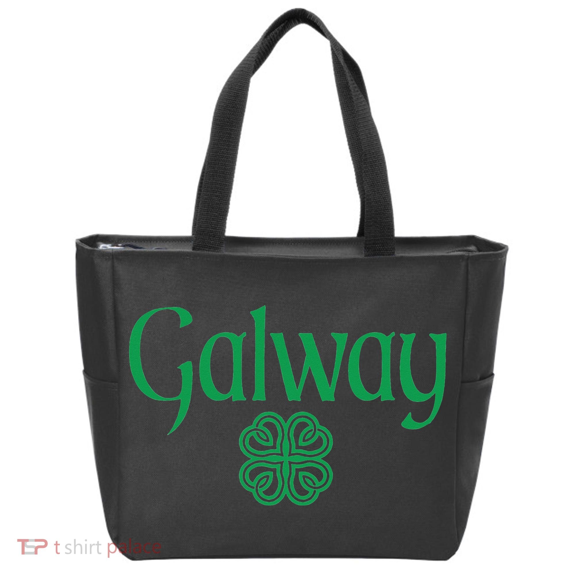 Galway Clover Hearts Irish Text Green Tote Bag